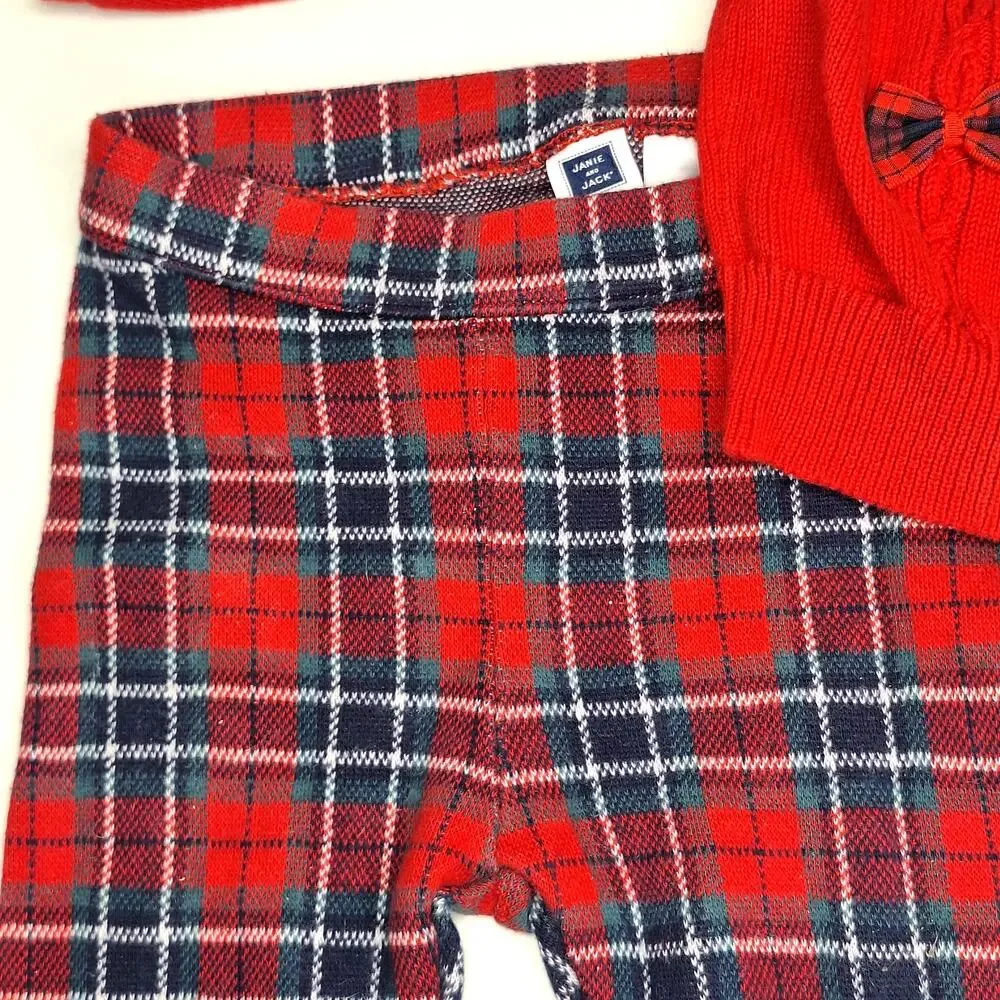 Janie and Jack Girls Plaid Tartan Holiday Outfit Cardigan Pants 12-18m Christmas